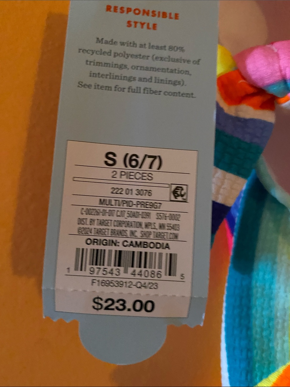 Target Rainbow Stripe One-Piece Swimsuit with Teal Shorts - Picture 3 of 3